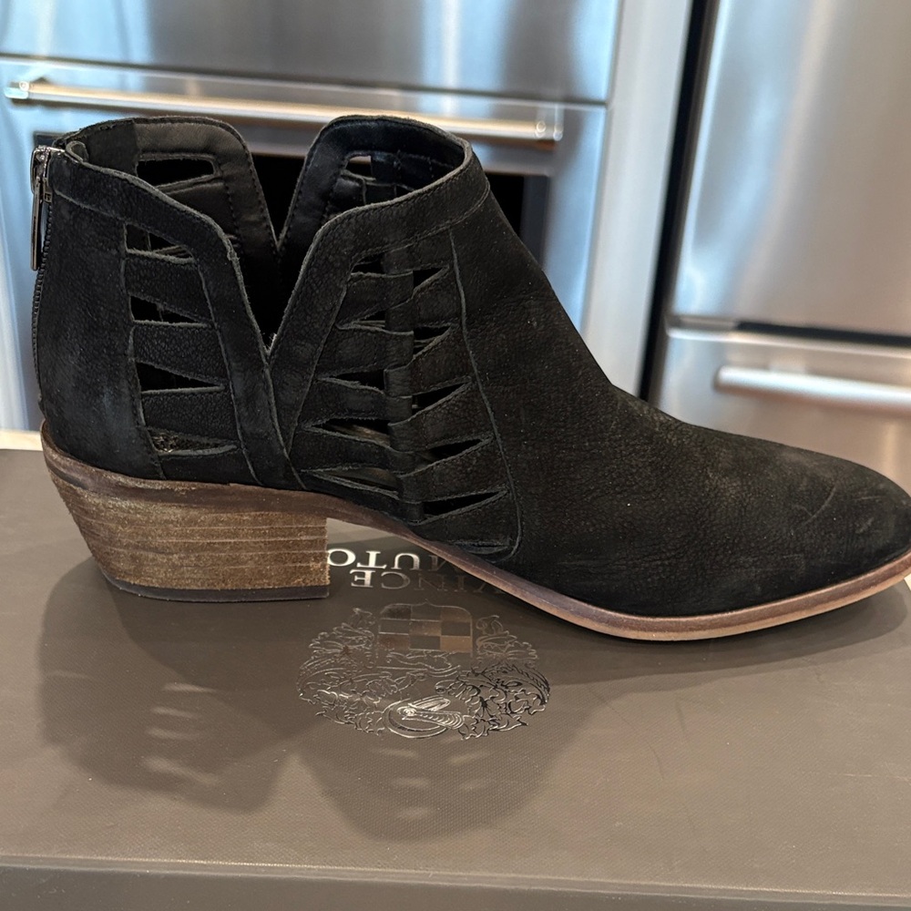 Vince Camuto Suede Black Ankle Boots with cutouts on the sides - Picture 8 of 10
